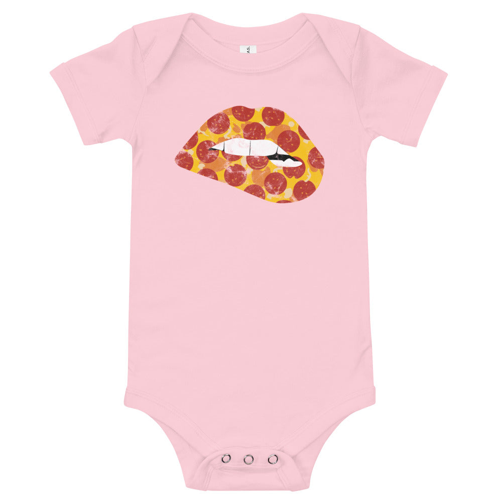 Pepperoni Biting Lip Baby Onesie