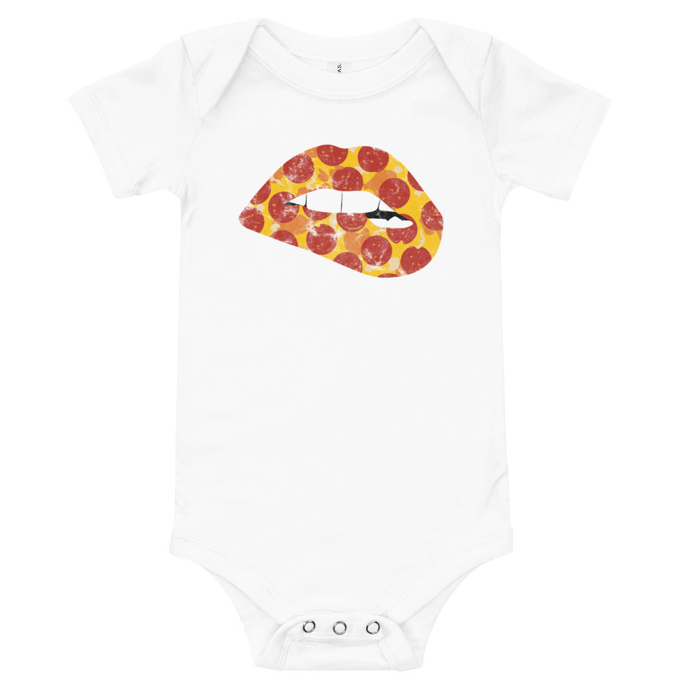 Pepperoni Biting Lip Baby Onesie