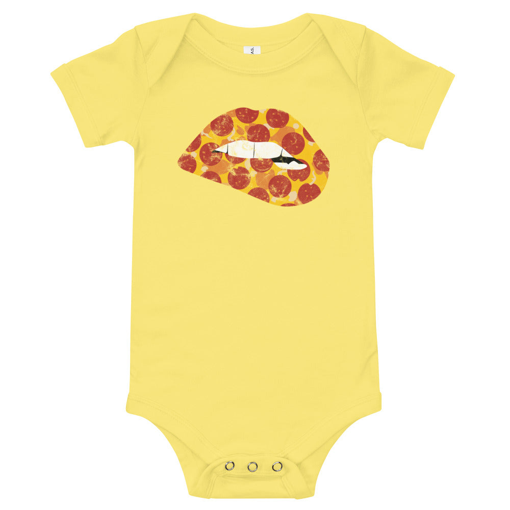 Pepperoni Biting Lip Baby Onesie