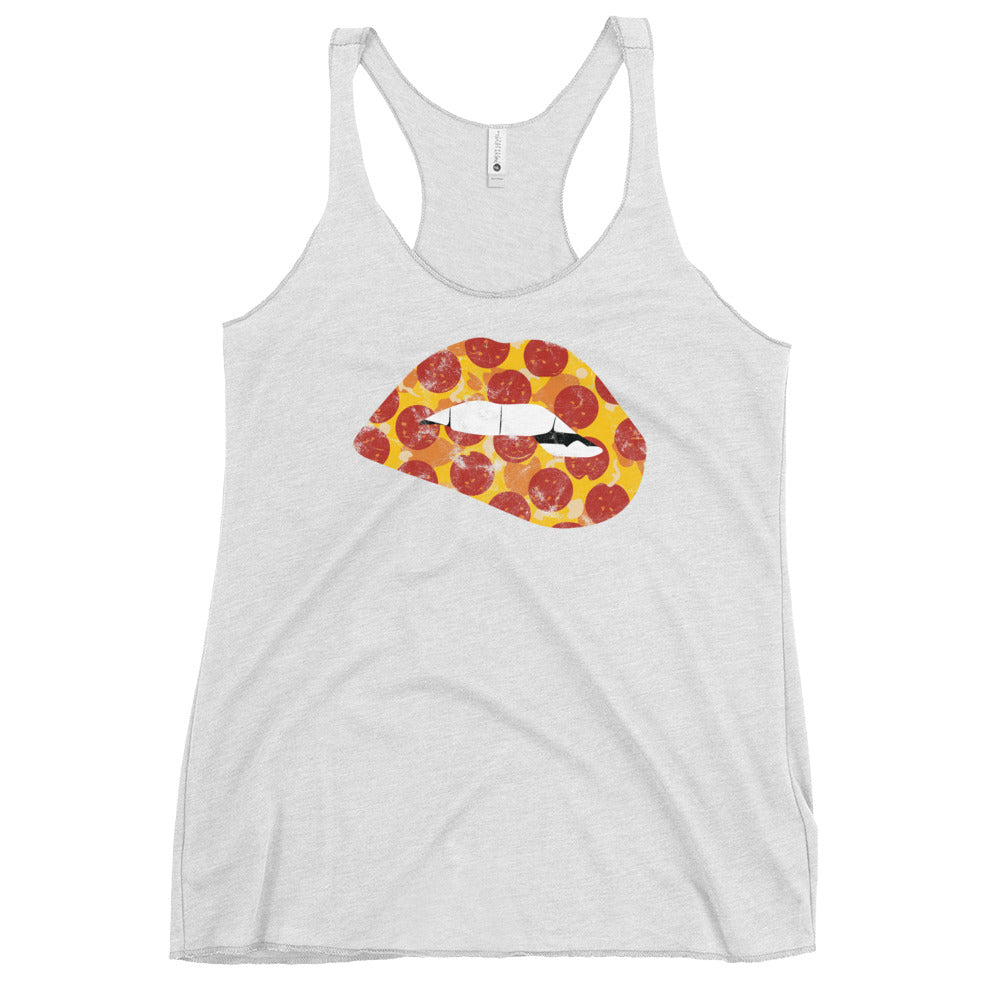 Pepperoni Biting Lip Women&#39;s Racerback Tank