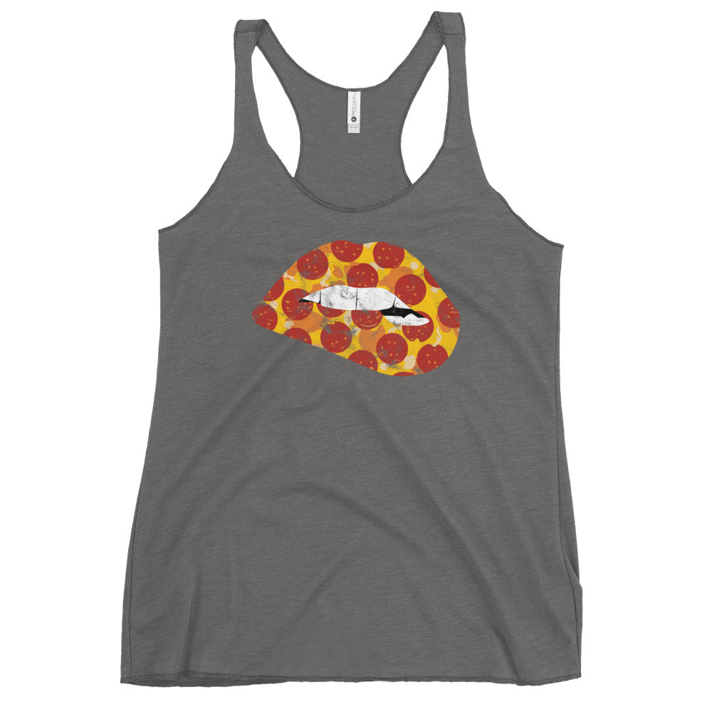 Pepperoni Biting Lip Women&#39;s Racerback Tank