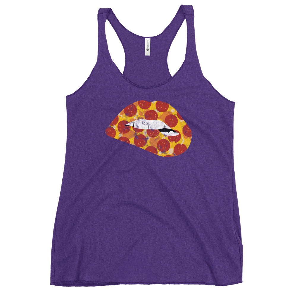 Pepperoni Biting Lip Women&#39;s Racerback Tank