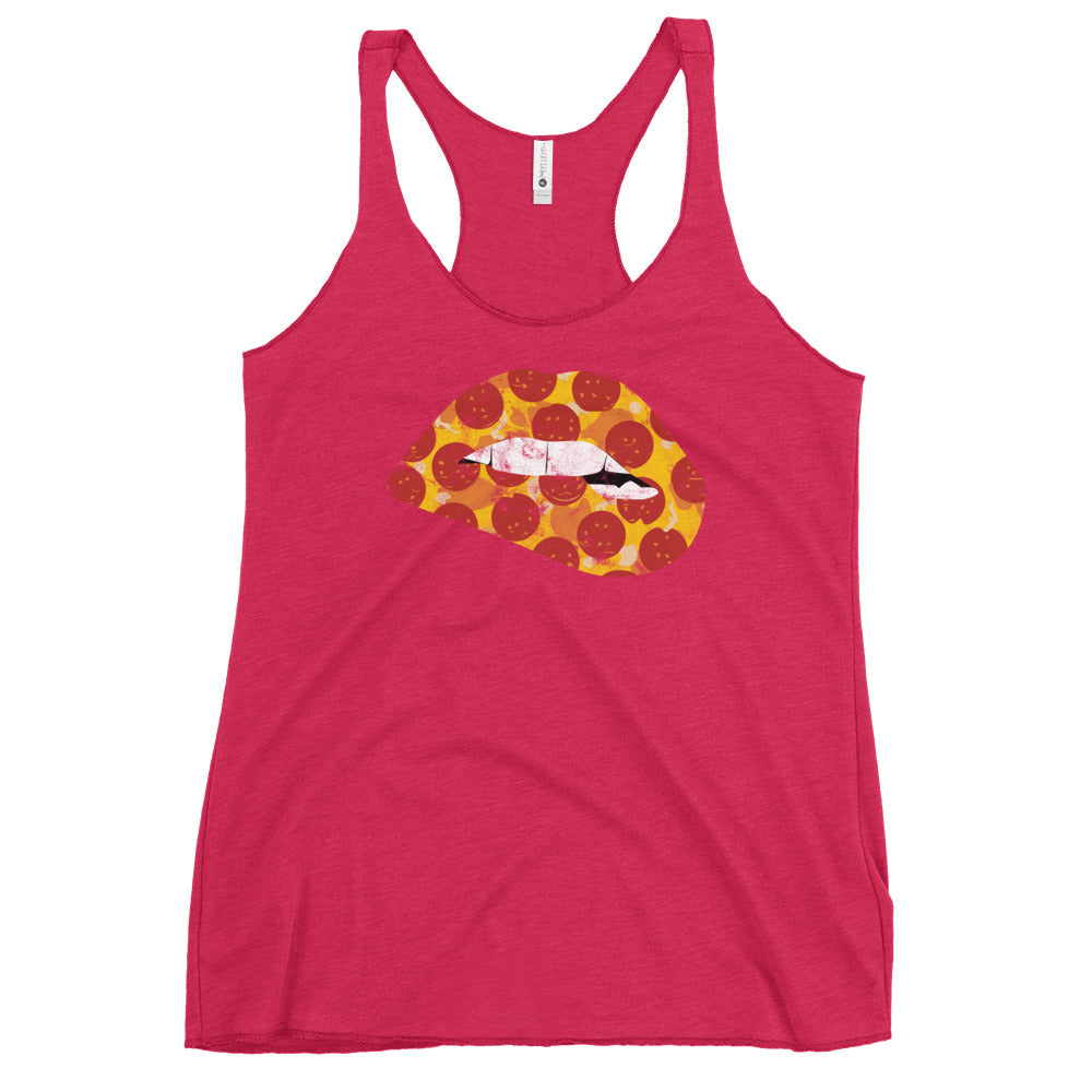 Pepperoni Biting Lip Women&#39;s Racerback Tank