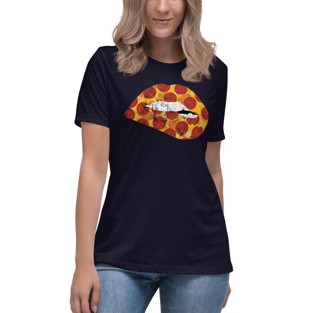 Pepperoni Biting Lip Women&#39;s Relaxed T-Shirt